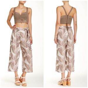 Free People Tie Wide Leg Cropped Leaf Print Pants